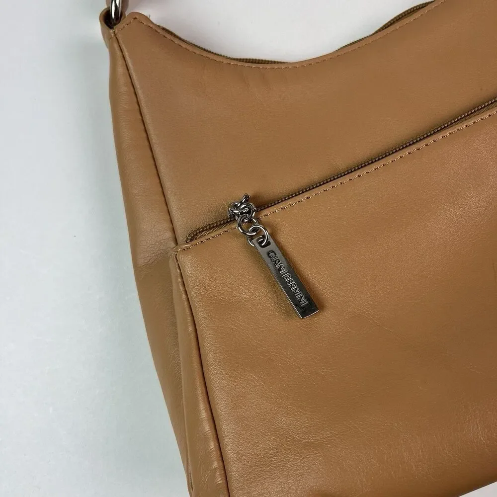 GIANI BERNINI Napa Leather Hobo Shoulder Bag Tan Classic Minimalist Preppy Retro